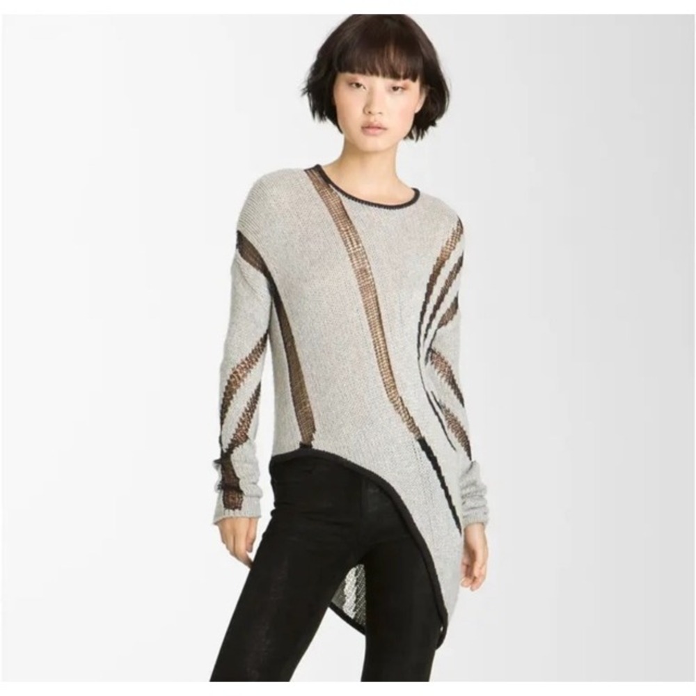 Helmut Lang Grey Intarsia Asymmetrical Sweater Sz S‎